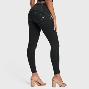 Freddy WRUP Snug Ripped Jeans High Waisted Full Length Coated Black Butt Lifting